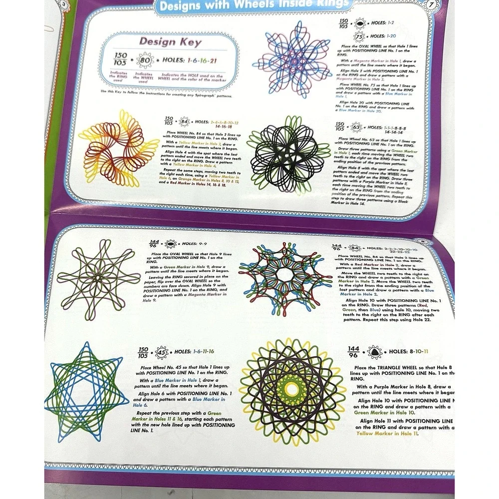 Hasbro Spirograph Blue Replacement Shaped Wheels Rings Rack Instructions Paper
